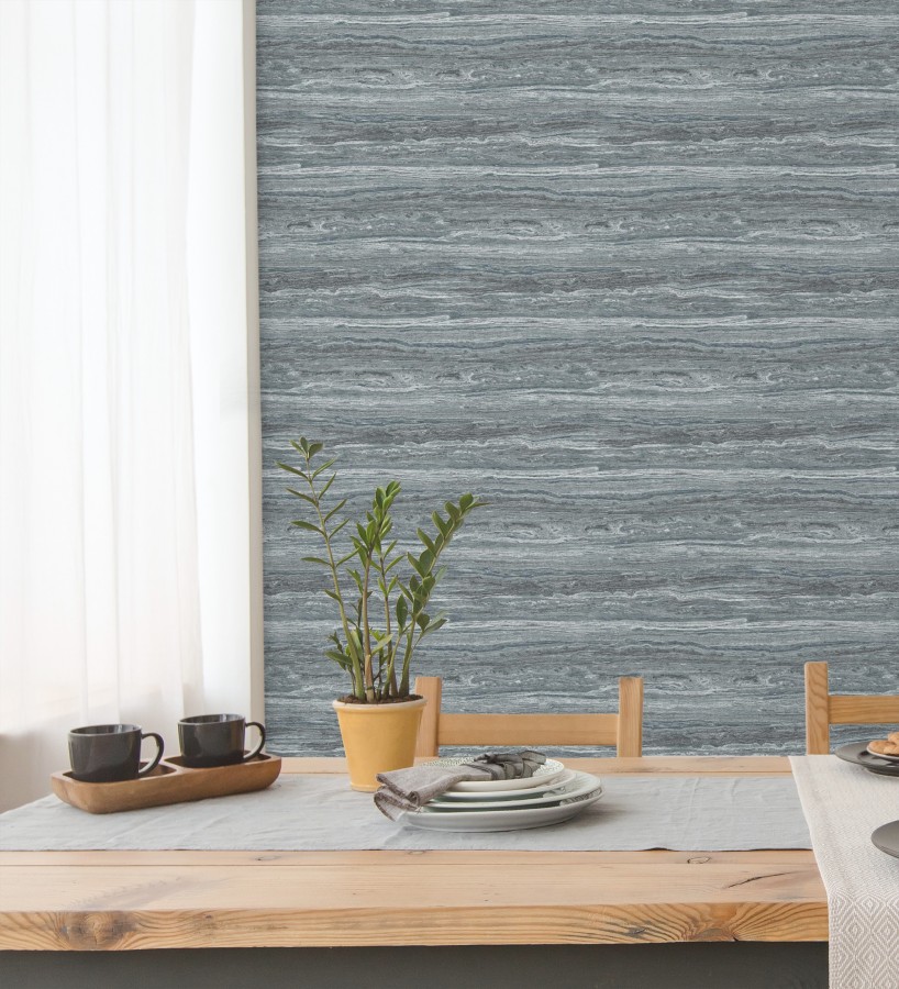 Papel pintado mármol travertino con vetas tonos azul plomo  Carrara Travertine 683706