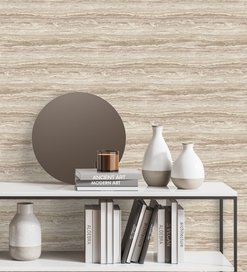 Papel pintado mármol travertino con vetas tonos beige cálido  Carrara Travertine 683707