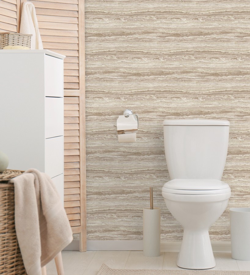 Papel pintado mármol travertino con vetas tonos beige cálido  Carrara Travertine 683707