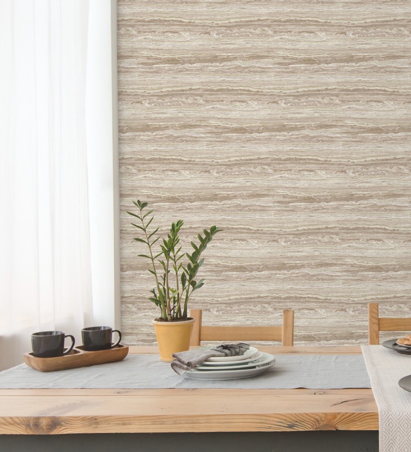 Papel pintado mármol travertino con vetas tonos beige cálido  Carrara Travertine 683707
