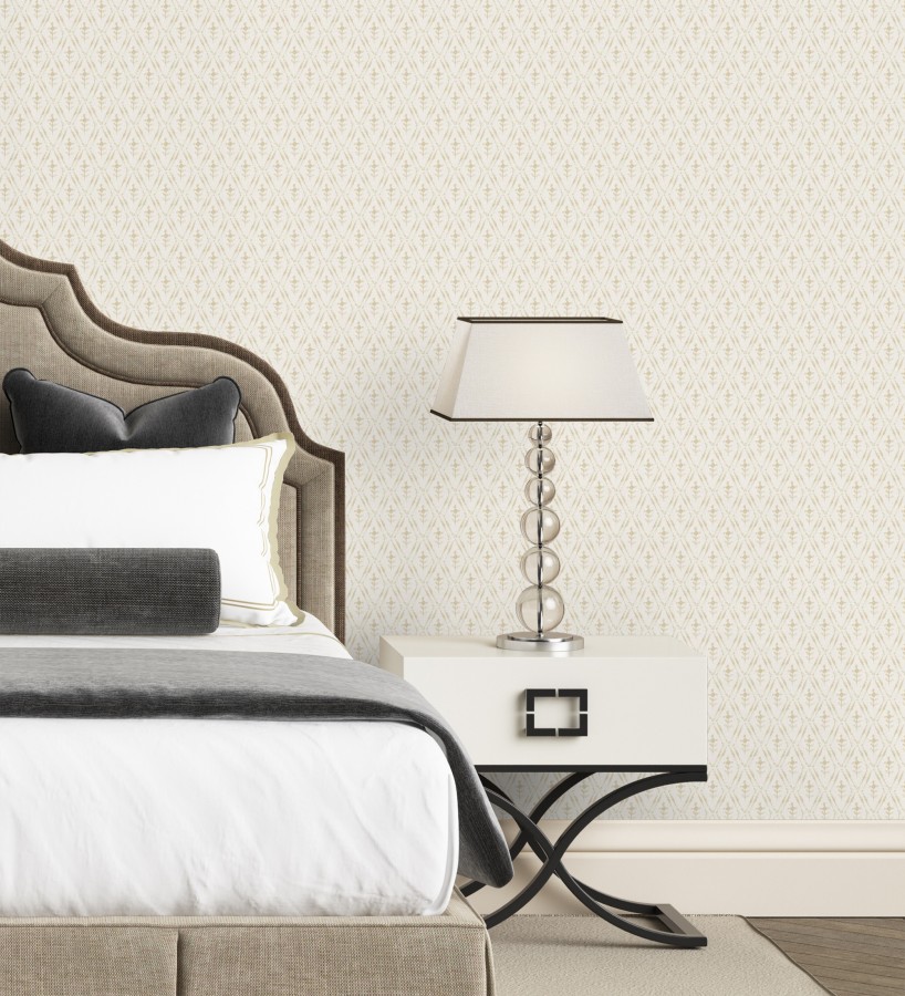 Papel pintado rombos sobre lienzo diseño ikat tonos mostaza  Skye Trellis 683708