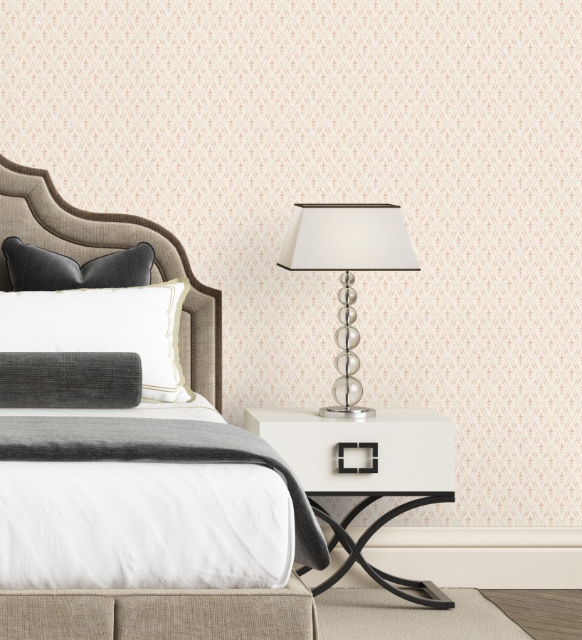 Papel pintado rombos sobre lienzo diseño ikat tonos coral  Skye Trellis 683709