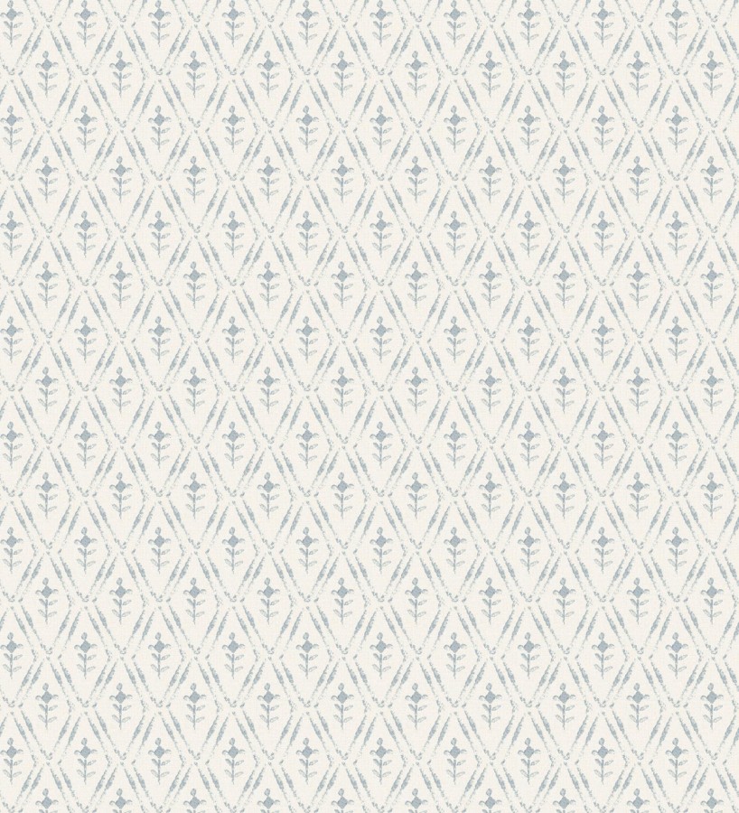 Papel pintado rombos sobre lienzo diseño ikat tonos azul  Skye Trellis 683710