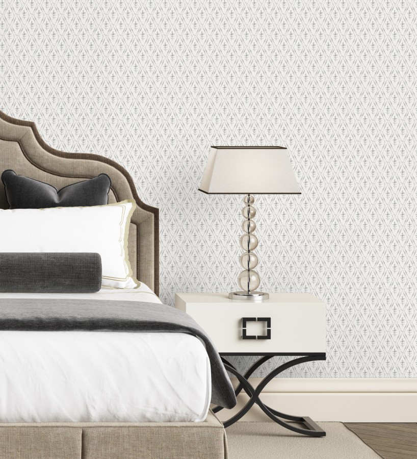 Papel pintado rombos sobre lienzo diseño ikat tonos gris oscuro  Skye Trellis 683711