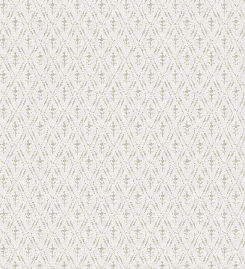 Papel pintado rombos sobre lienzo diseño ikat tonos verde  Skye Trellis 683713