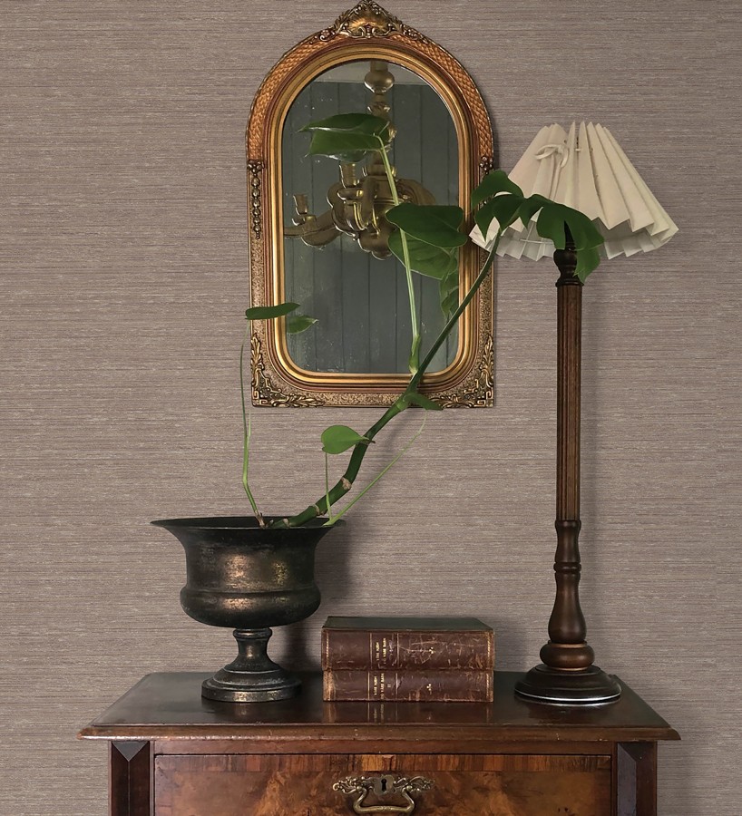 Papel pintado textura mixta lino y seda beige tonos terracota  Basilea Linen 683714