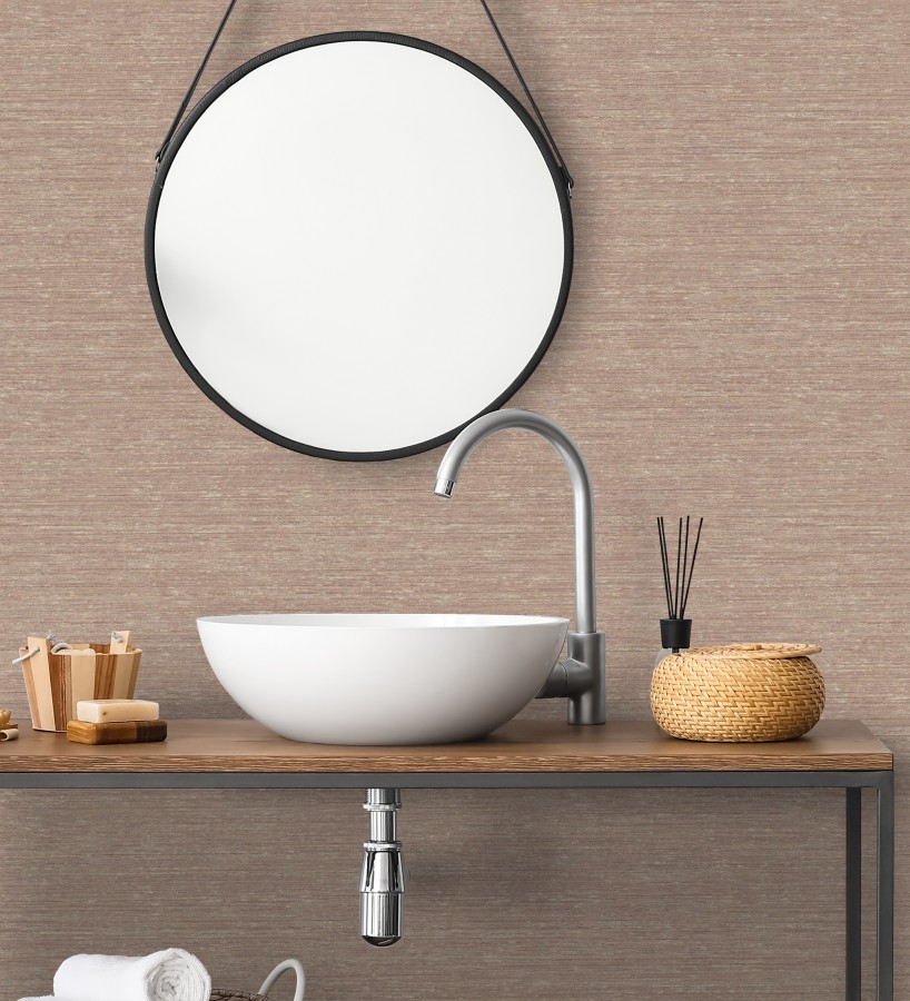 Papel pintado textura mixta lino y seda beige tonos terracota  Basilea Linen 683714