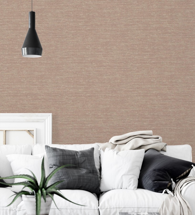 Papel pintado textura mixta lino y seda beige tonos terracota  Basilea Linen 683714
