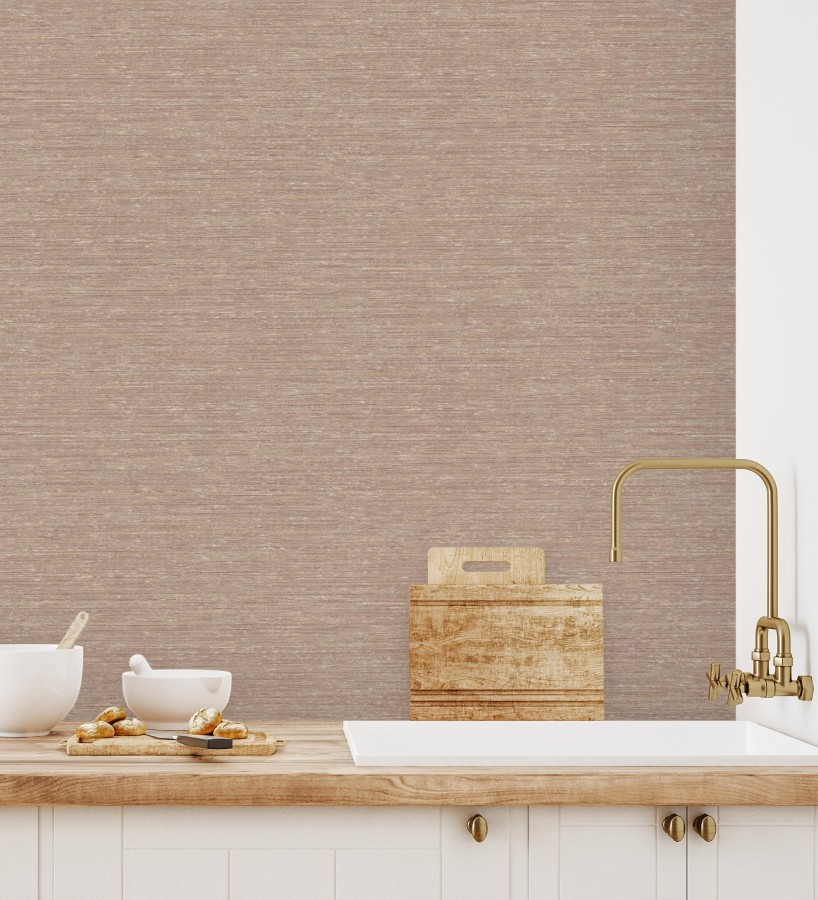 Papel pintado textura mixta lino y seda beige tonos terracota  Basilea Linen 683714