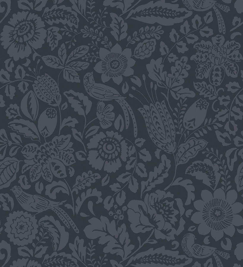 Papel pintado jardín romántico con pájaros color azul oscuro  Kelmscott Folklore 683720