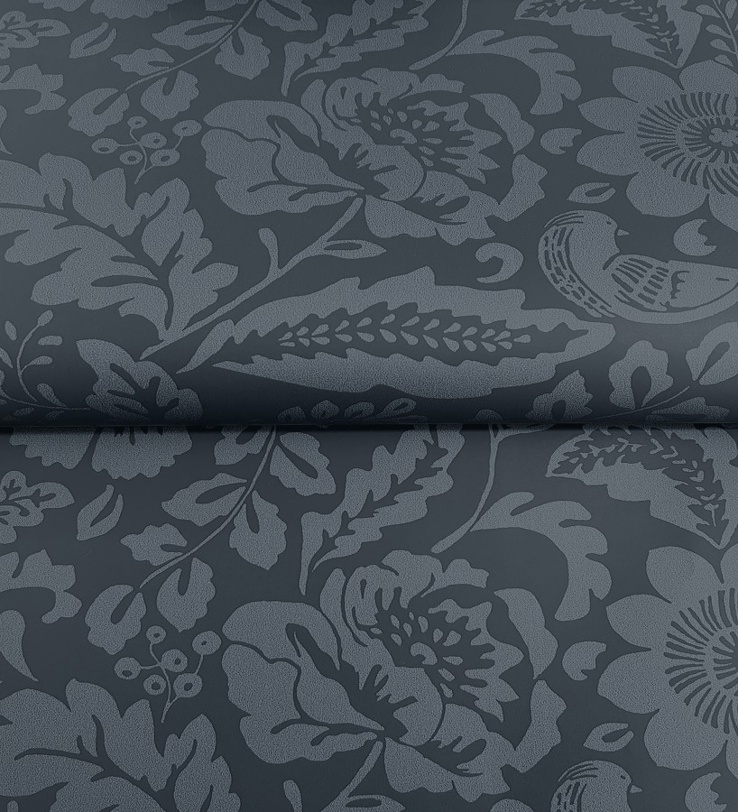 Papel pintado jardín romántico con pájaros color azul oscuro  Kelmscott Folklore 683720
