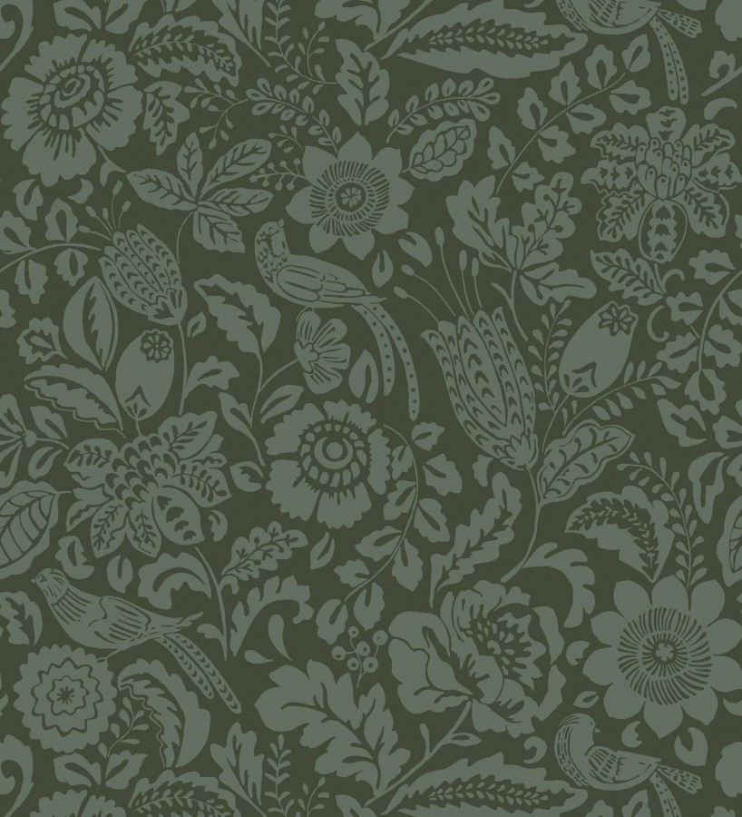 Papel pintado jardín romántico con pájaros color verde  Kelmscott Folklore 683722