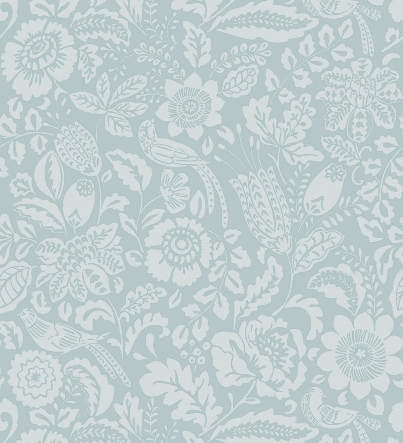 Papel pintado jardín romántico con pájaros color celeste  Kelmscott Folklore 683723
