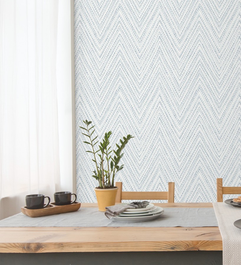 Papel pintado de espigas azul mediterráneo efecto textil bordado  Pembroke Woven 683728