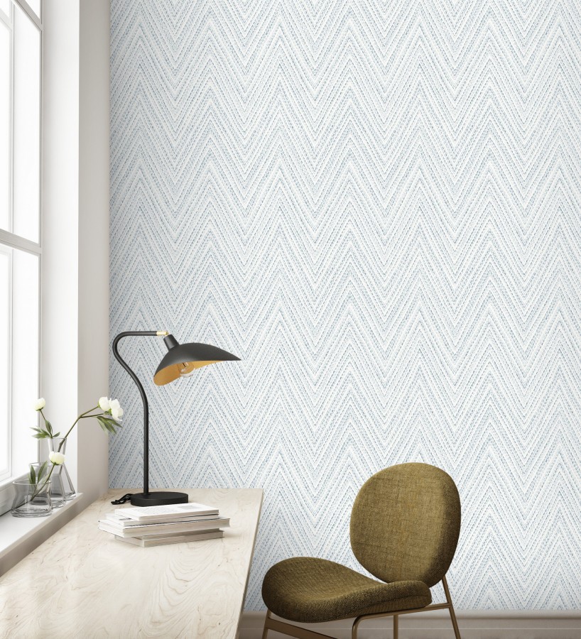 Papel pintado de espigas azul mediterráneo efecto textil bordado  Pembroke Woven 683728