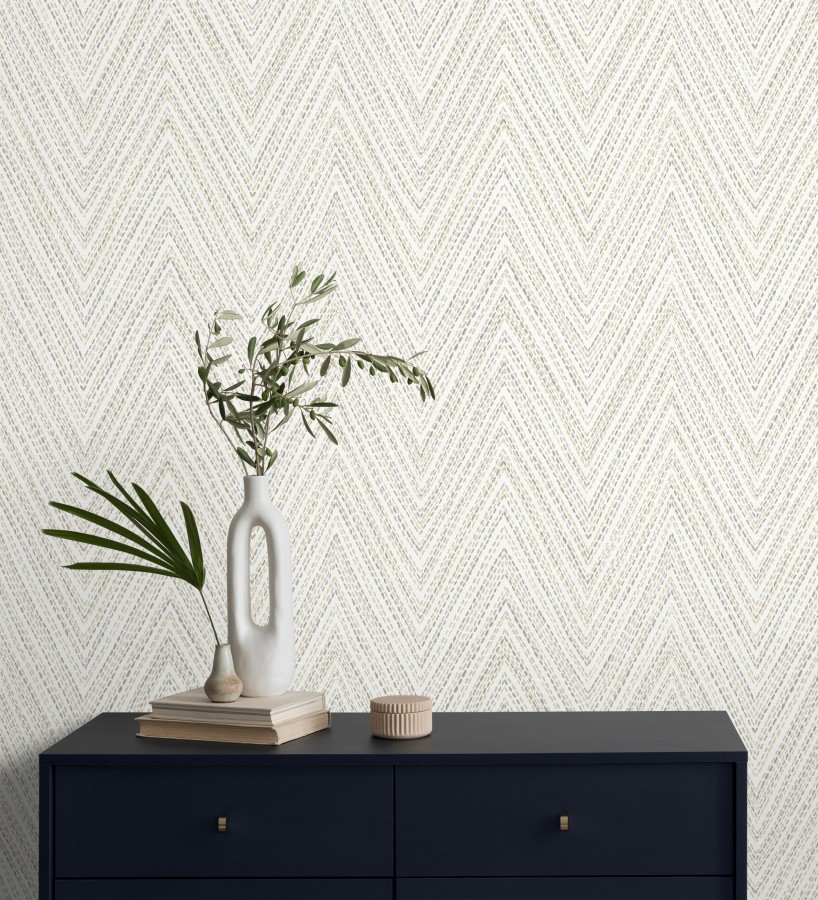 Papel pintado de espigas color arena y gris efecto textil bordado  Pembroke Woven 683729