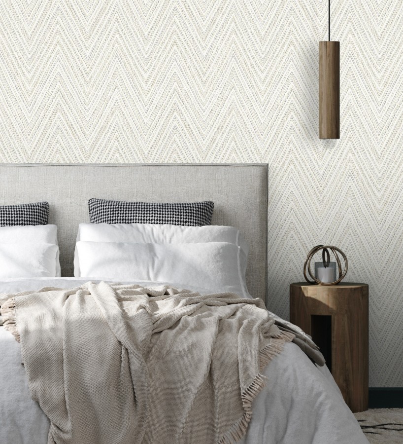 Papel pintado de espigas color arena y gris efecto textil bordado  Pembroke Woven 683729