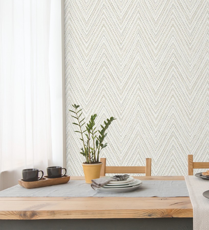 Papel pintado de espigas color arena y gris efecto textil bordado  Pembroke Woven 683729