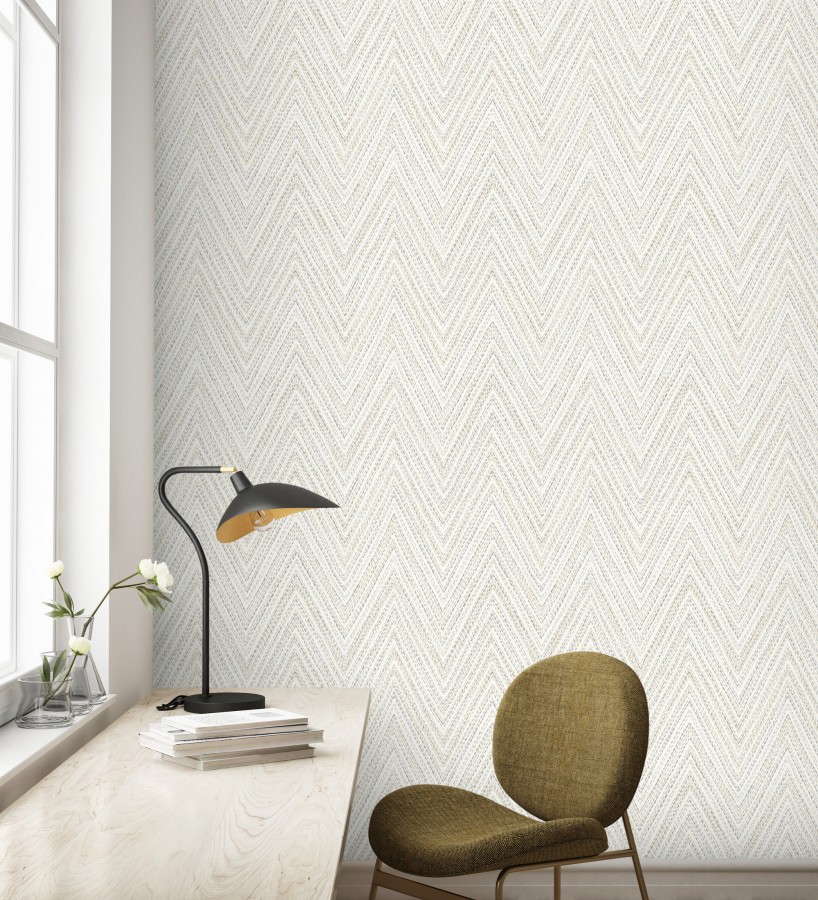 Papel pintado de espigas color arena y gris efecto textil bordado  Pembroke Woven 683729