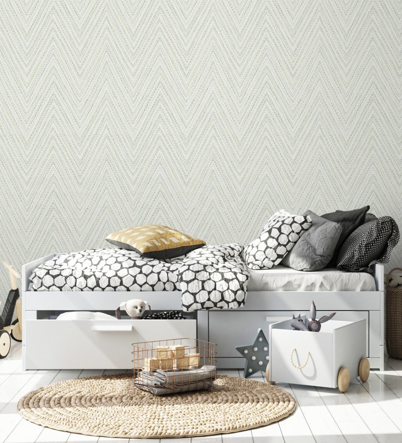 Papel pintado de espigas verde y celeste efecto textil bordado  Pembroke Woven 683730