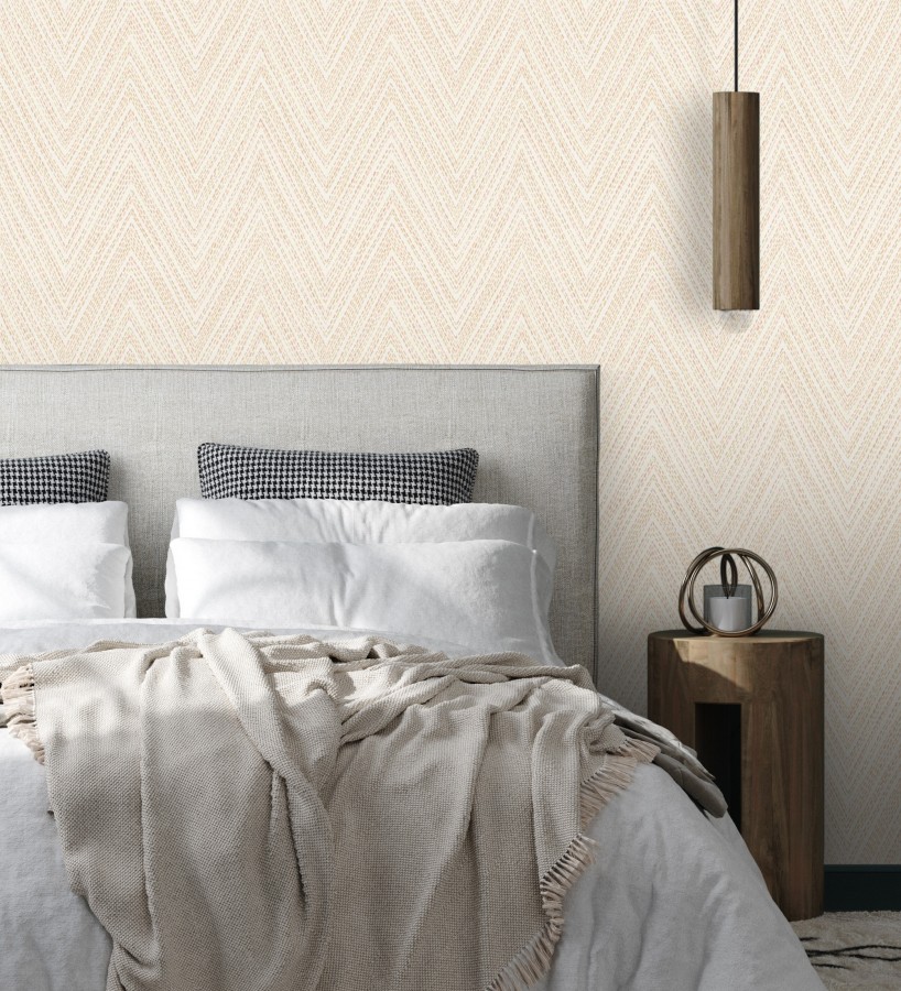 Papel pintado de espigas naranjas y verde efecto textil bordado  Pembroke Woven 683731