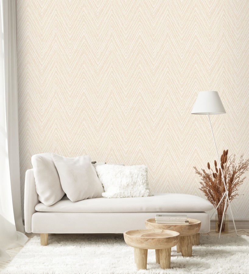 Papel pintado de espigas naranjas y verde efecto textil bordado  Pembroke Woven 683731