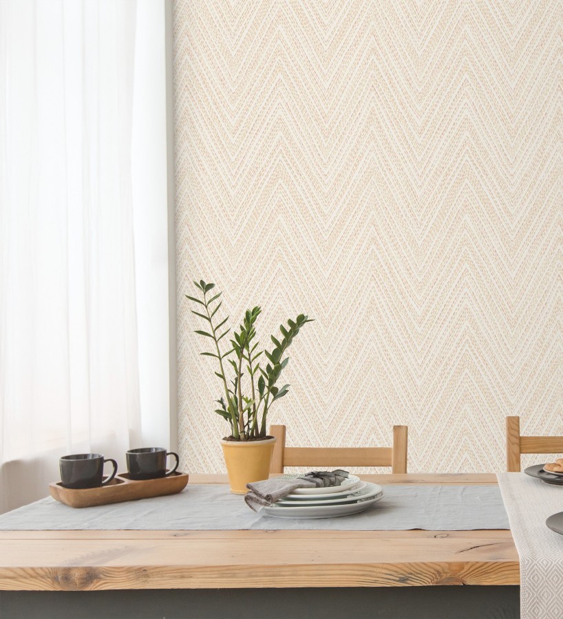 Papel pintado de espigas naranjas y verde efecto textil bordado  Pembroke Woven 683731