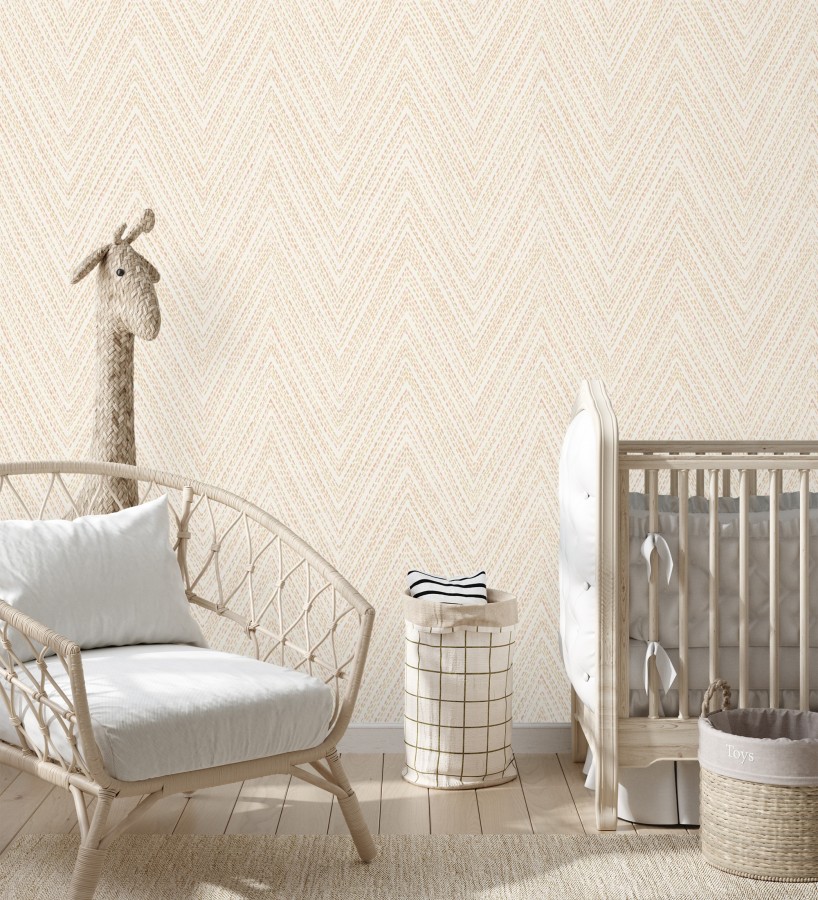 Papel pintado de espigas naranjas y verde efecto textil bordado  Pembroke Woven 683731