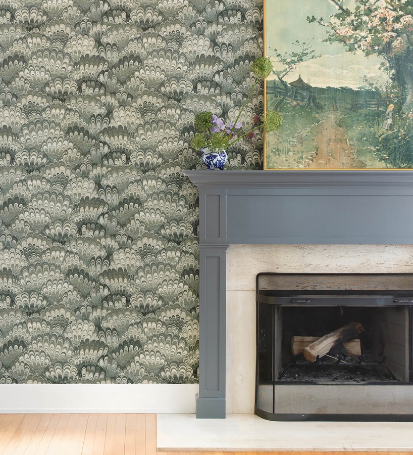 Papel pintado caleidoscopio de ondas tonos verdes  Bloomsbury 683737