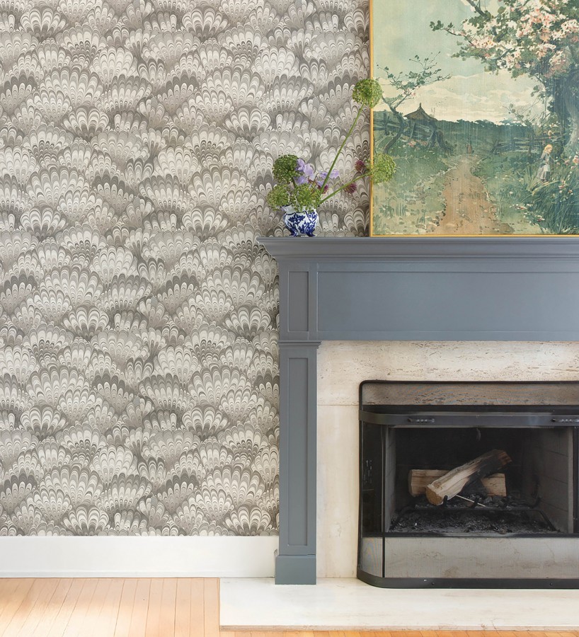 Papel pintado caleidoscopio de ondas tonos gris visón  Bloomsbury 683738