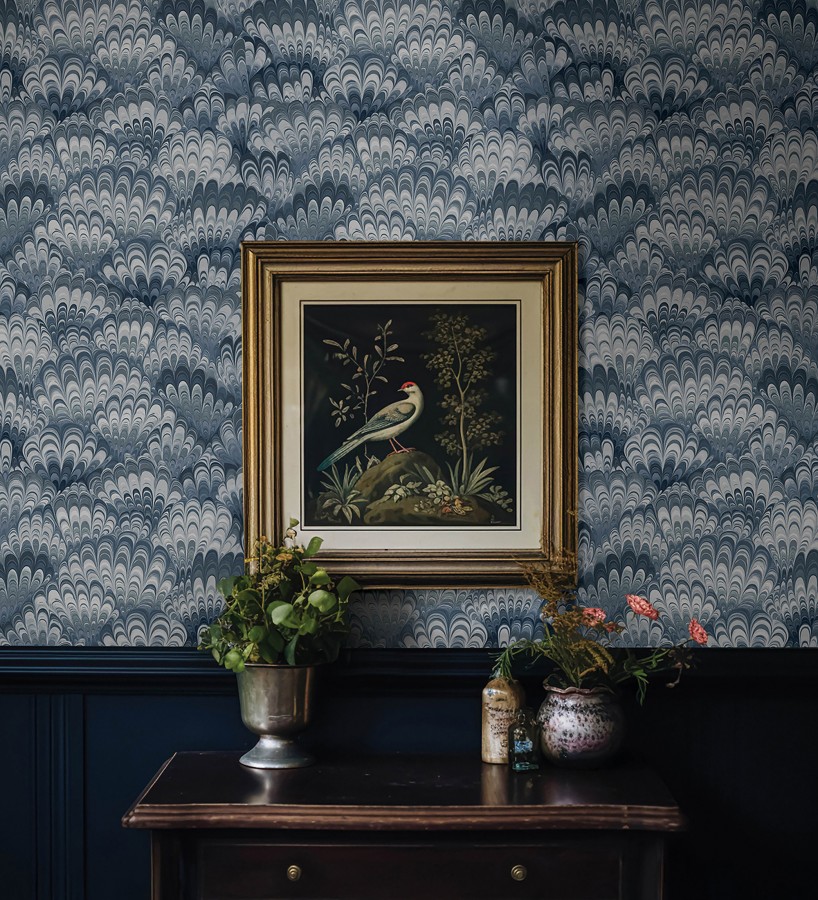 Papel pintado caleidoscopio de ondas tonos azules  Bloomsbury 683739