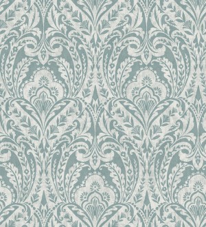 Papel pintado damasco étnico desgastado tonos verde agua Clarendon Heritage 683740