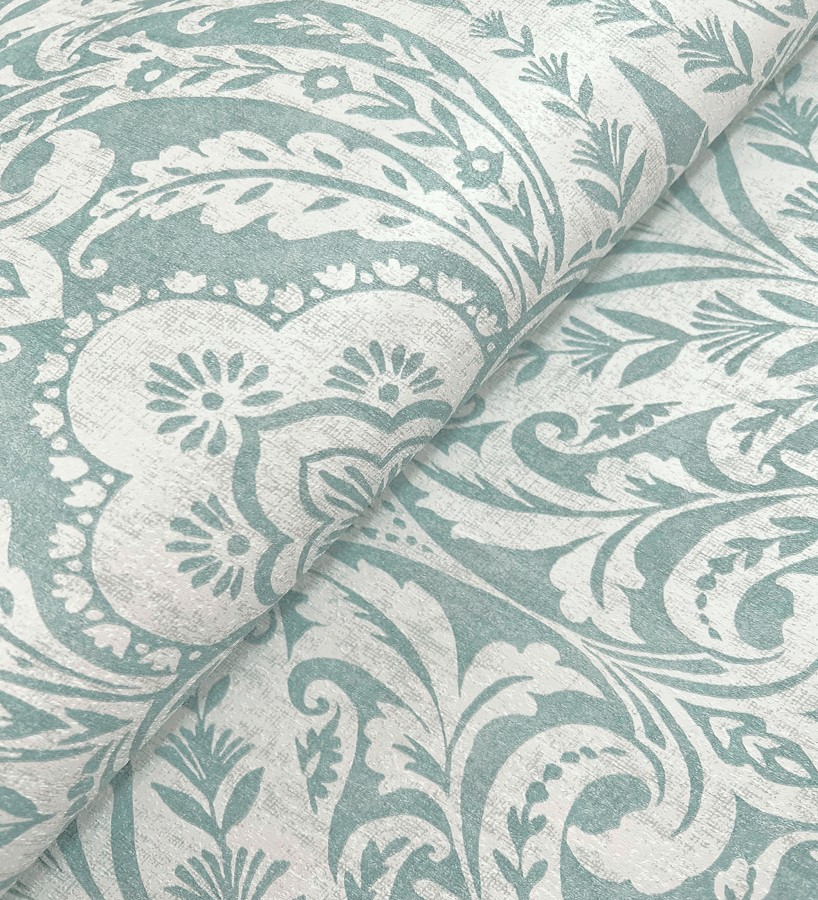 Papel pintado damasco étnico desgastado tonos verde agua  Clarendon Heritage 683740