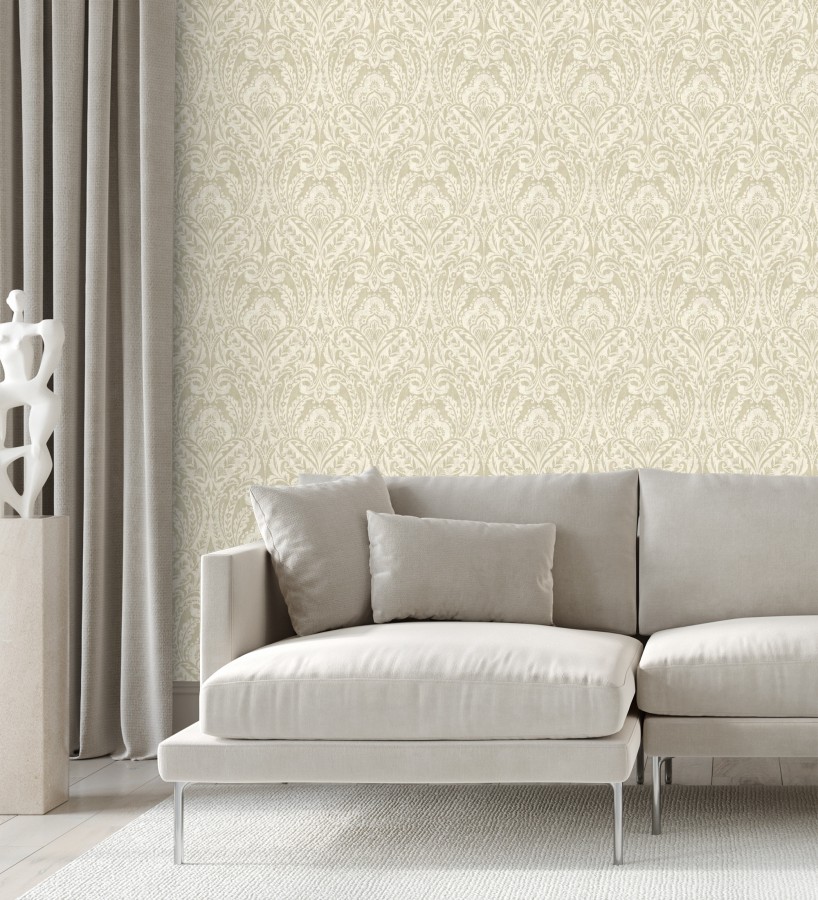 Papel pintado damasco étnico desgastado tonos beige tostado  Clarendon Heritage 683742