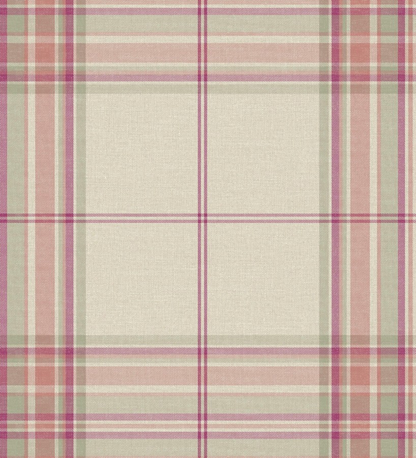 Papel pintado de cuadros escoceses con textura textil tonos magenta y verde  Edinburgh Glencheck 683745