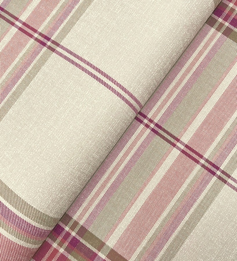 Papel pintado de cuadros escoceses con textura textil tonos magenta y verde  Edinburgh Glencheck 683745