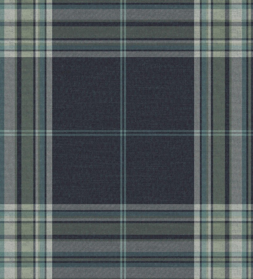 Papel pintado de cuadros escoceses con textura textil tonos azules y verdes  Edinburgh Glencheck 683746