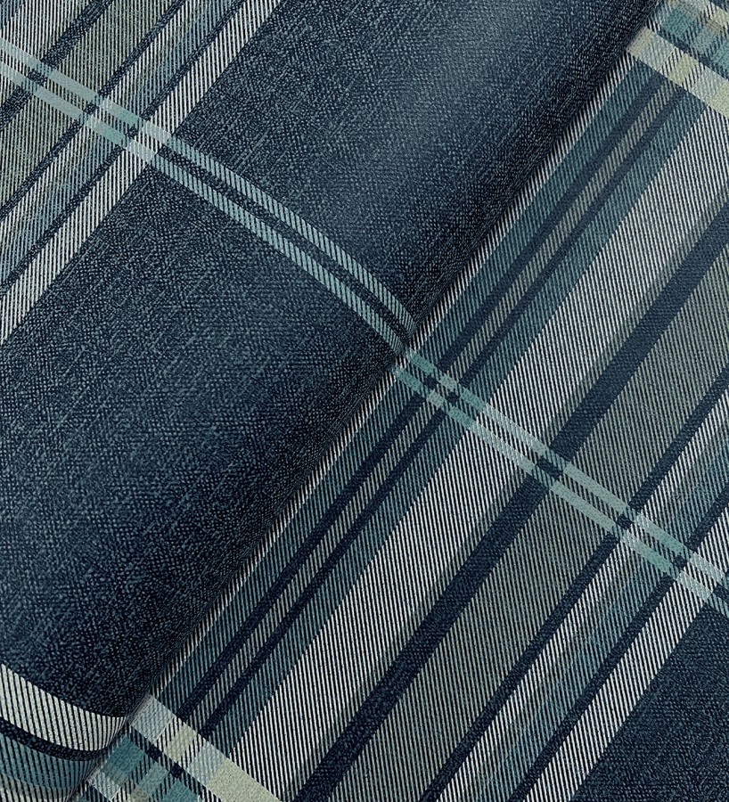 Papel pintado de cuadros escoceses con textura textil tonos azules y verdes  Edinburgh Glencheck 683746