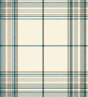 Papel pintado de cuadros escoceses con textura textil tonos crema azul y verde Edinburgh Glencheck 683747