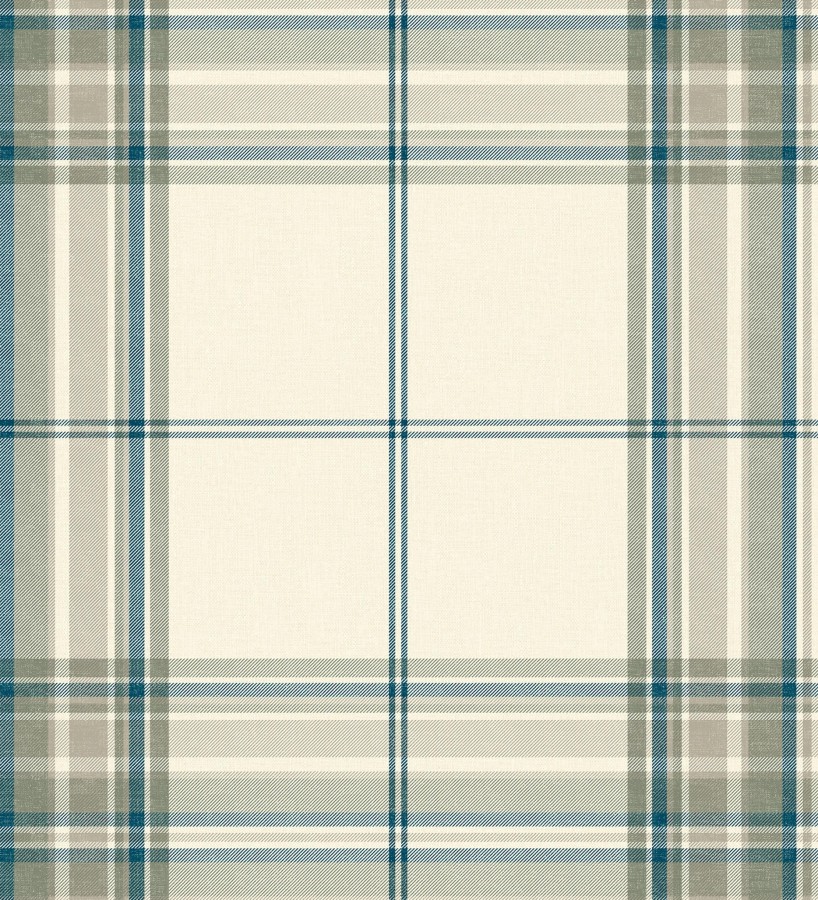 Papel pintado de cuadros escoceses con textura textil tonos crema azul y verde  Edinburgh Glencheck 683747