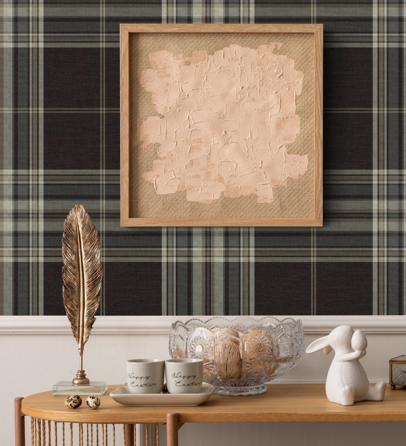 Papel pintado de cuadros escoceses con textura textil tonos marrones  Edinburgh Glencheck 683748