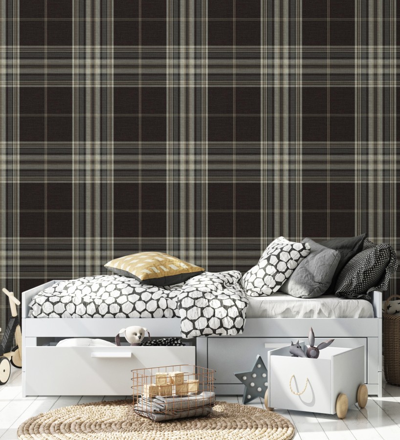 Papel pintado de cuadros escoceses con textura textil tonos marrones  Edinburgh Glencheck 683748