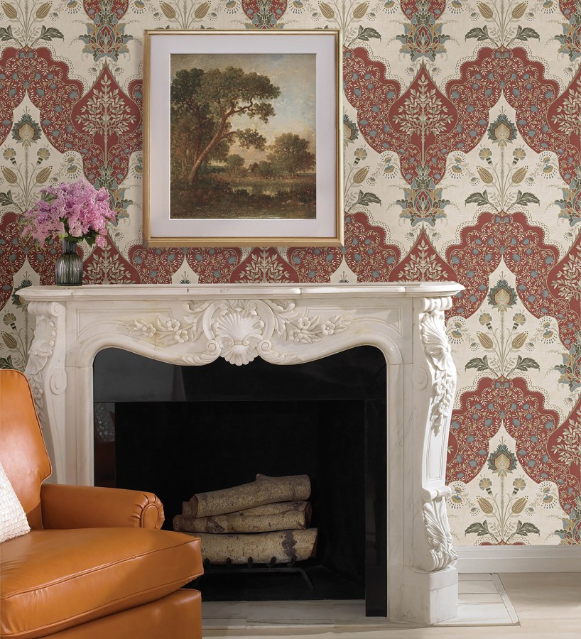 Papel pintado jardín teatral otomano fondo rojo  Stowe Lacework 683750