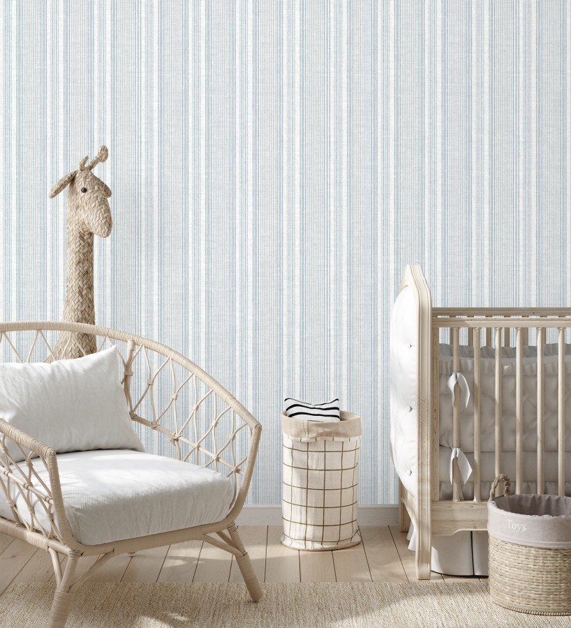 Papel pintado rayas denim efecto lino natural  Kensington Pinstripe 683753