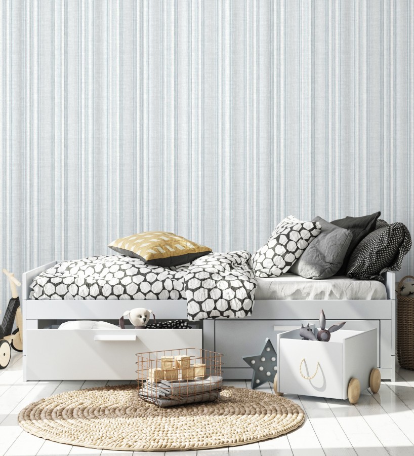 Papel pintado rayas denim efecto lino natural  Kensington Pinstripe 683753