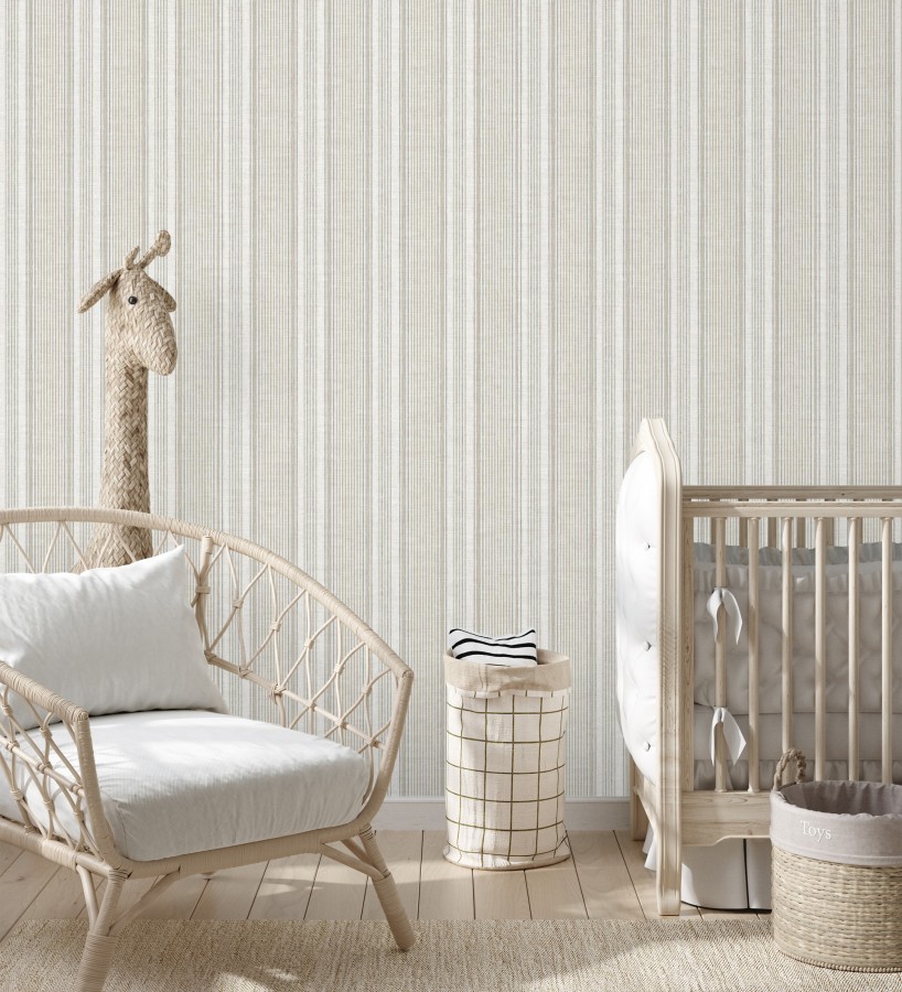 Papel pintado rayas lino gris piedra y arena  Kensington Pinstripe 683754