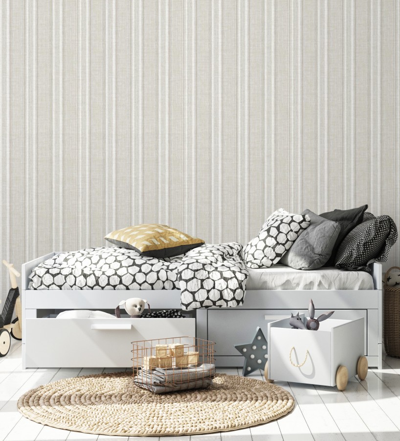 Papel pintado rayas lino gris piedra y arena  Kensington Pinstripe 683754