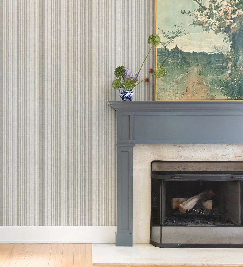 Papel pintado rayas lino gris piedra y arena  Kensington Pinstripe 683754