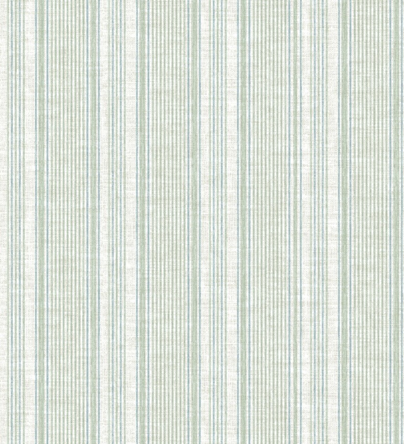 Papel pintado rayas lino verde salvia y azul suave  Kensington Pinstripe 683755
