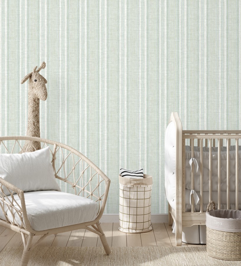 Papel pintado rayas lino verde salvia y azul suave  Kensington Pinstripe 683755